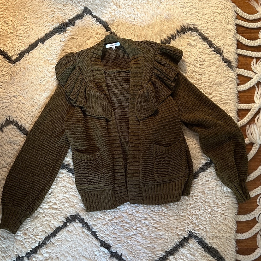 Olive Green Ruffled Women's Sweater from Madewell